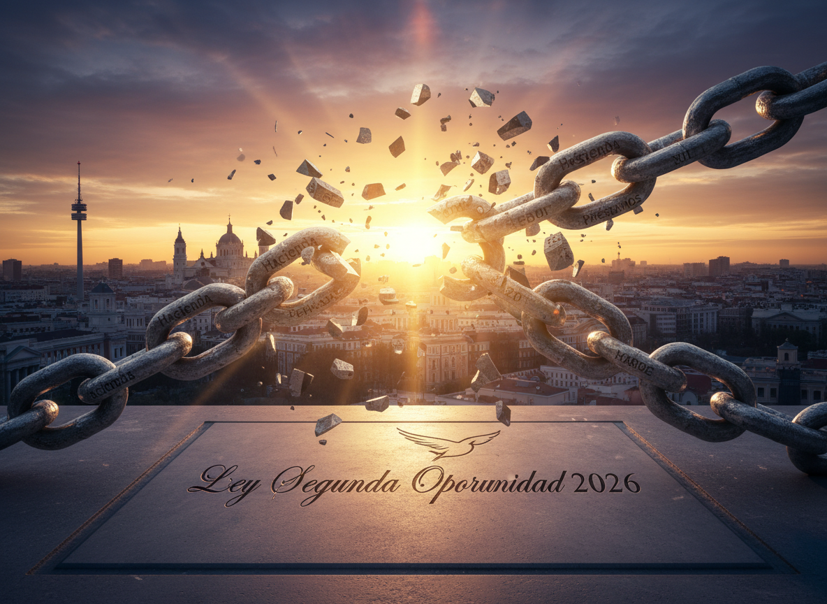 Cadenas rotas simbolizando el fin de las deudas en Madrid 2026
