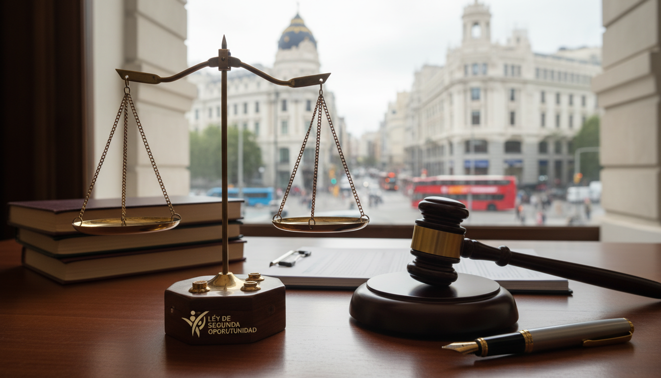 Balanza de la justicia representando la protección legal de la Ley de Segunda Oportunidad en Madrid
